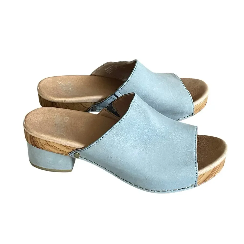 DANSKO Maci Women's Size 37/US 7 Light Blue Suede Leather Open Toe Mule Slides - Picture 3 of 9